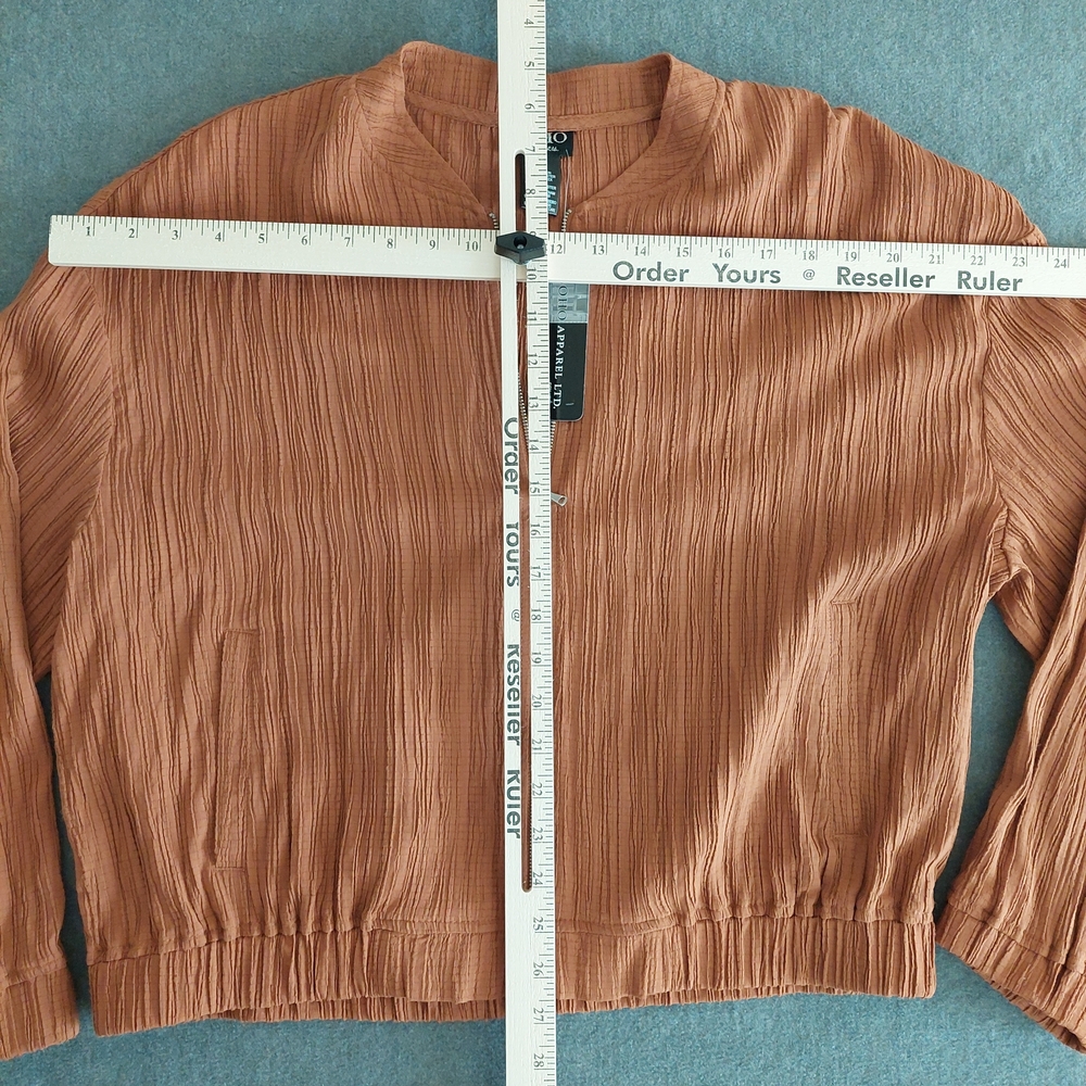 NWT Soho Apparel Rust Crinkle Textured Bomber Jacket - Large - Picture 3 of 5